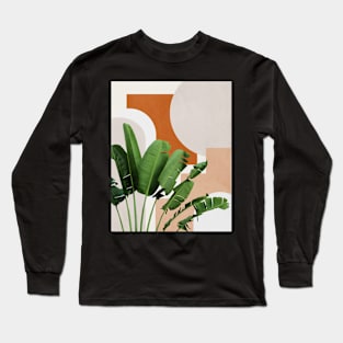 Abstract shapes art, Tropical banana leaves, Mid century modern art Long Sleeve T-Shirt